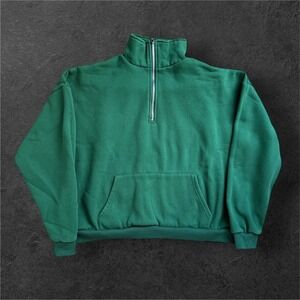 Edikted Sweatshirt Womens L Forest Green Quarter Zip Fleece Pullover Cropped